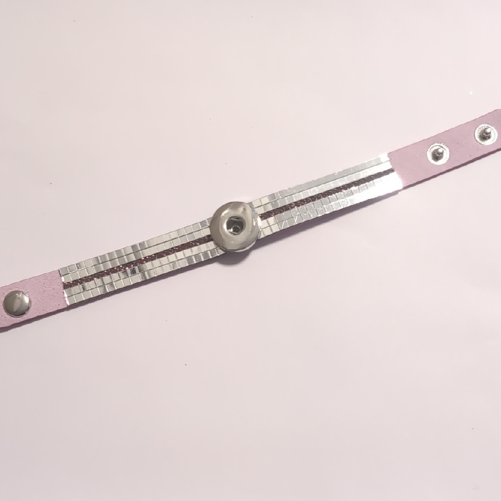Purple and Silver Mirrored Snap Charm‎ Bracelet with Snap Closure